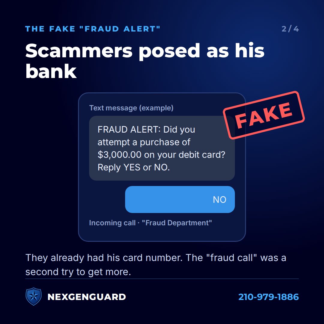 Example of a fake bank fraud alert text asking the recipient to reply YES or NO